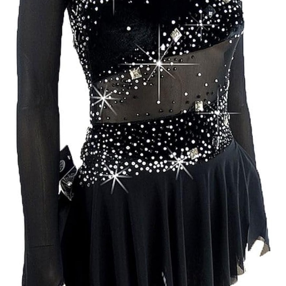 Ice Skating Dress !!! Elegant Black Rhinestone Dress